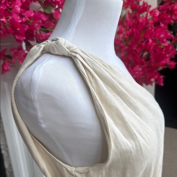 One-Shoulder Linen Blend Cream Romper - Size Large - Picture 3 of 3